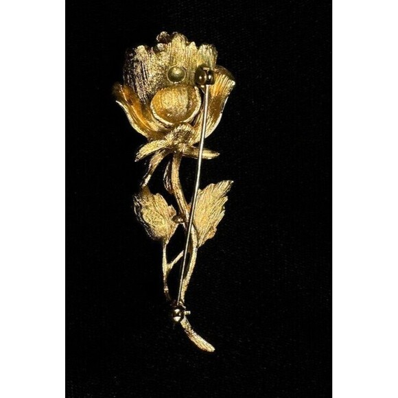 KRAMER OF NEW YORK FLOWER ROSE PIN BROOCH VINTAGE WHITE ENAMEL RHINESTONE SIGNED - Picture 7 of 7